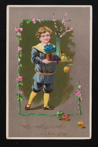 Junge als Knappe gekleidet serviert Präsent, Geburtstag, Weissenfels 12.12.1908