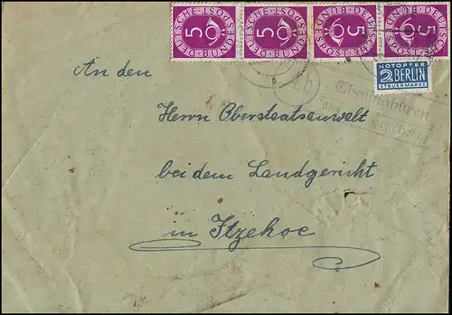 Landpost-Stempel 4b Thalingbuhren über MELDORF (HOLST.) Brief 1953 nach Itzehoe