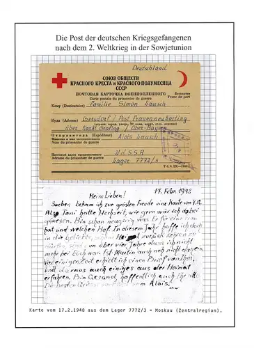 Kriegsgefangenenpost aus Lager 7772/3 Moskau UdSSR nach Gersdorf 14.2.1948
