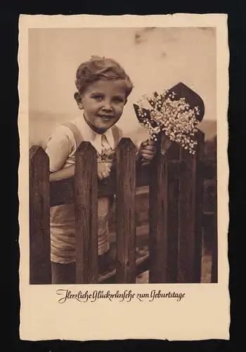 Zaungucker, Junge mit Maiglöckchen am Zaun, Geburtstag Wünsche Hamburg 29.8.1940