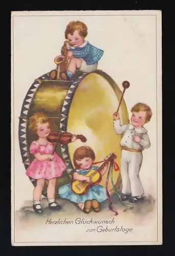 Kinder musizieren auf einer Trommel, Glückwunsch Geburtstag Nordenham 1.10.40