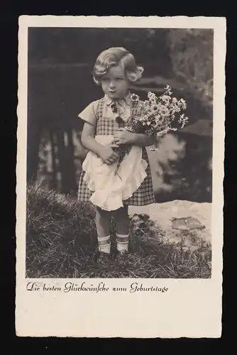 Foto blondes Mädchen Karo Dirndl Blumen, Glückwunsch Geburtstag Kassel 5.10.1937