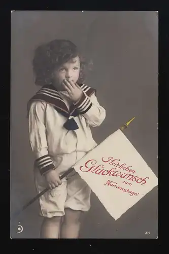 Enfant Costume de marin à boucle, Wimple Félicitations Noms, Rosenheim 22.4.1910
