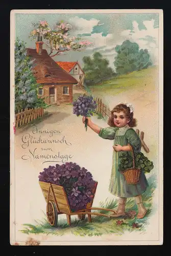 Filles Violet brouette, Trèfle chance Panier Dorfidylle Noms Jour Cöln 16.3.1921