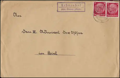 Landpost-Stempel Lehnenhof über GNOIN (MECKL.), Brief 27.2.37