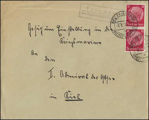 Landpost-Stempel Lubochow über NEU PETERSHAIN (NIEDERLAUSITZ), Brief 8.3.37 