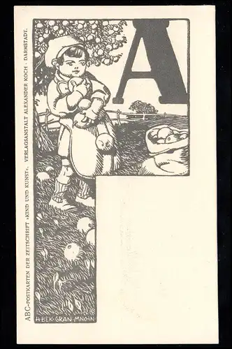 ABC PK "enfant et art" Alexander Koch, Lithographie enfant, pommes, non utilisé