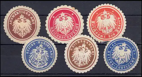 Verschlussmarke Siegelmarke Vignette: 6 verschiedene Ministerien Deutsches Reich
