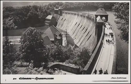 Landpost-Stempel  (16) Scheid über KORBACH 26.7.54 auf AK Edersee - Sperrmauer