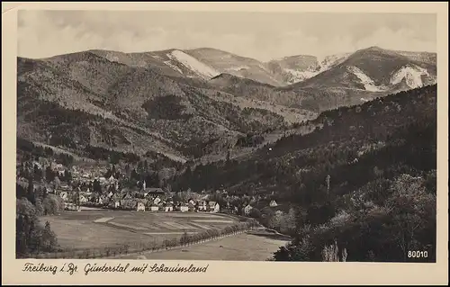 Landpost-Stempel Scherzingen über FREIBURG (BREISGAU) LAND 7.8.52 auf AK 