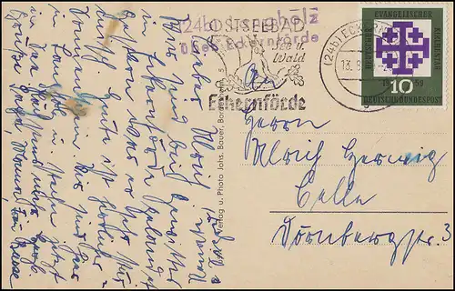 Landpost-Stempel 24b Langholz über ECKERNFÖRDE 13.8.59 auf passender AK