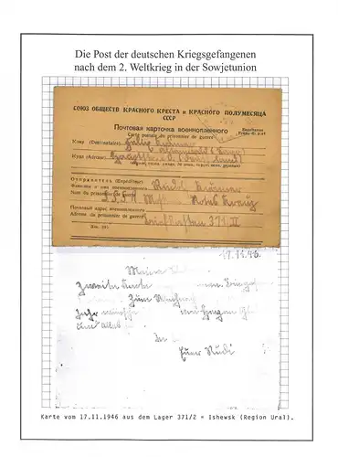 Poste de prisonniers de guerre Carte de camp 371 /2 Ischewsk URSS du 17.11.1946