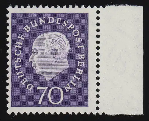 186 Heuss 70 Pf Seitenrand re. ** postfrisch