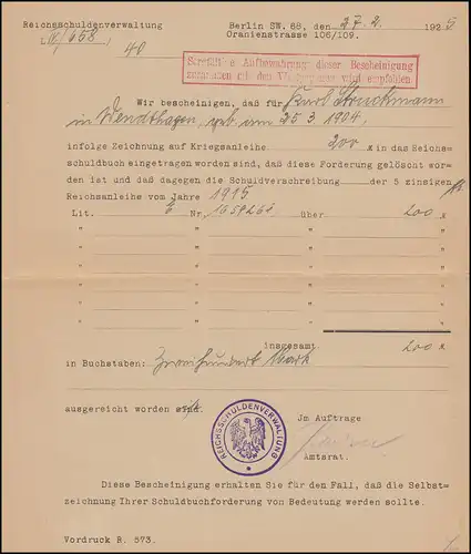 Libre par remplacement Reich BS Contrôle des documents de l'empire: Lettre de 5 documents