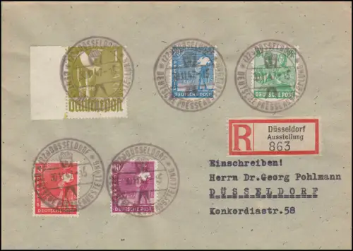 Gemeinschaft 943ff Kontrollrat II: 15 Werte auf 3 R-Briefen DÜSSELDORF 30.11.47