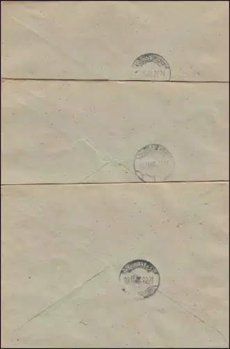 Gemeinschaft 943ff Kontrollrat II: 15 Werte auf 3 R-Briefen DÜSSELDORF 30.11.47
