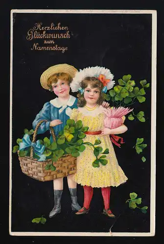 Junge & Mädchen festl. gekleidet gratulieren mit Glücksklee Hengersberg 26.1.09 