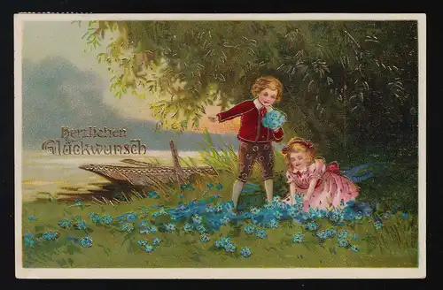 Enfants Oubliez pas la rivière bateau doré Gross Waltersdorf /Mähren 26.3.1914