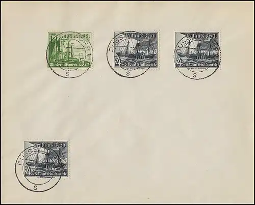 652+653 WHW Schiffe: 4 Pf (3mal) + 5 Pf auf Umschlag, DÜSSELDORF 3.2.1938 