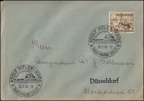 651 WHW 2 Pf. als EF auf Drucksache SSt ADOLF-HITLER-KOOG 25.3.1938