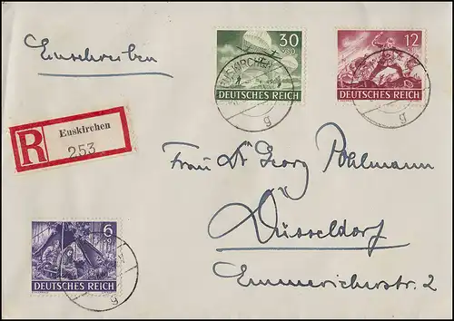 834+836+840 Wehrmacht 6+12+30 Pf sur lettre R EUSKIRCHEN 8.5.43 à Düsseldorf