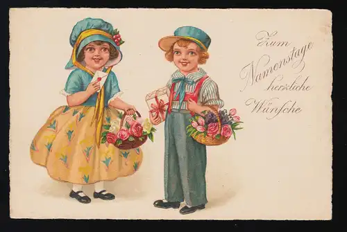 Jeune & fille, Robe de ballon bleu chapeau + Présente chapeaux, jour de nom, inutilisé