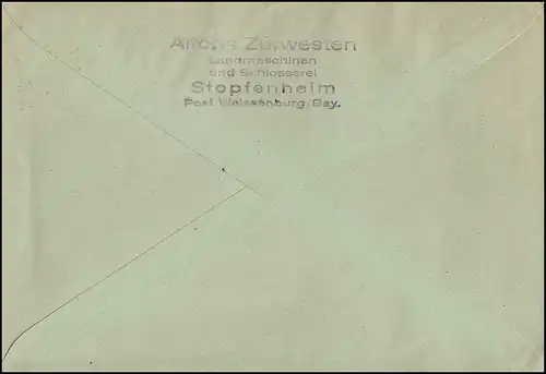 Templier de Landpost Schiffheim sur WEISSENBURG (BAYERN), lettre 1.10.58