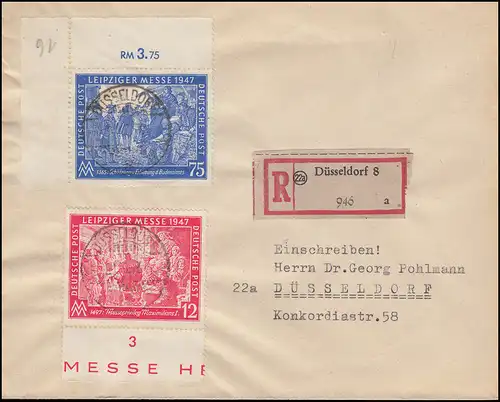 Gemeinschaft 965-966 Leipziger Herbstmesse auf Orts-R-Brief DÜSSELDORF 21.10.47