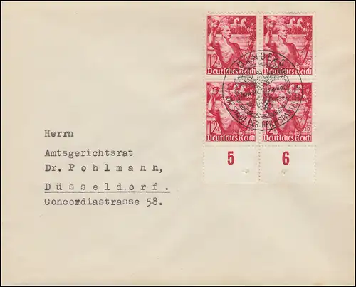 661 Machtergreifung: Viererblock auf Brief passender SSt NÜRNBERG 30.1.38