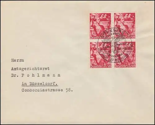 661 Machtergreifung: Viererblock auf Brief passender SSt NÜRNBERG 30.1.38