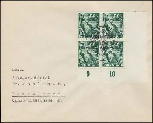 660 Machtergreifung: Viererblock auf Brief passender SSt LEIPZIG 30.1.38