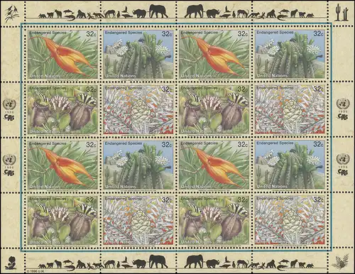 UNO New York 707-710 Gefährdete Arten IV - Flora 1996, ZD-Bogen **