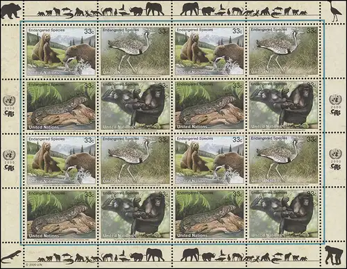 UNO New York 831-834 Gefährdete Arten VIII - Fauna 2000, ZD-Bogen **