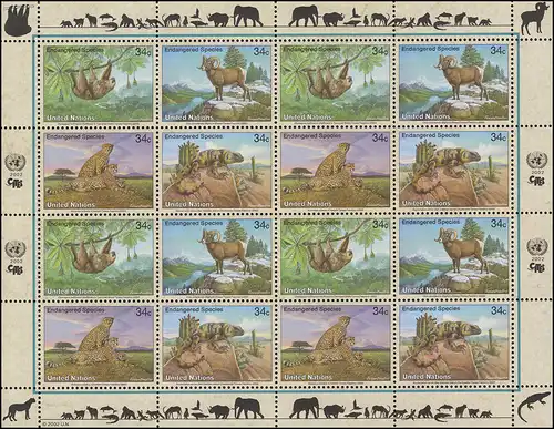Nations unies New York 890-893 Espèces menacées X - Faune 2002, Bogen ZD **