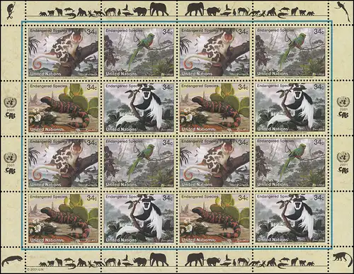Nations unies, New York, 856-859 Espèces menacées IX - Faune 2001, Bogen ZD **