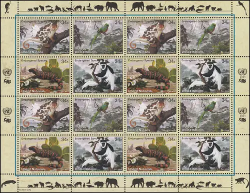 Nations unies, New York, 856-859 Espèces menacées IX - Faune 2001, Bogen ZD **