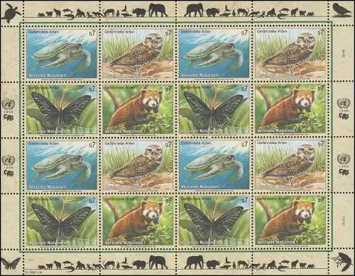 ONU Vienne 248-251 Espèces menacées VI - Faune 1998, Bogen ZD **