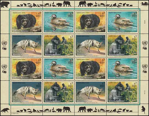 UNO Wien 327-330 Gefährdete Arten IX - Fauna 2001, ZD-Bogen, postfrisch **