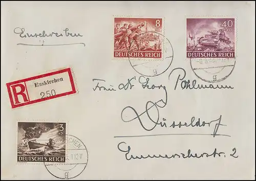 831+835+841 Wehrmacht 3+ 8+40 Pf R-Lettre EUSKIRCHEN 8.5.1943 à Düsseldorf