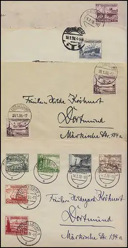 651-659 WHW Schiffe - kompletter Satz auf 4 Briefe zwischen Januar/Februar 1938