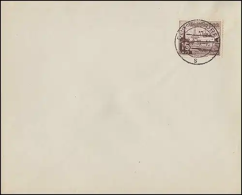 657 WHW 15 Pf. Bateau - Marque sur enveloppe centrale DÜSSELDORF 1 s 3.2.1938