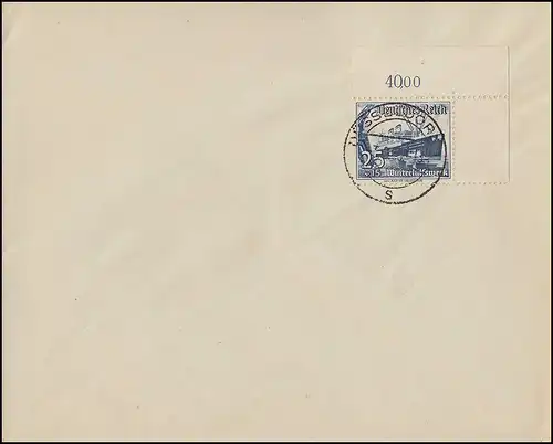 658 WHW 25 Pf. Dampfer als Ecke oben rechts auf Umschlag DÜSSELDORF 3.2.1938