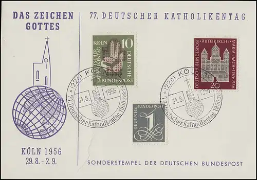 Erinnerungskarte Deutscher Katholikentag 1956 mit 238 und 239 SSt KÖLN 31.8.1956