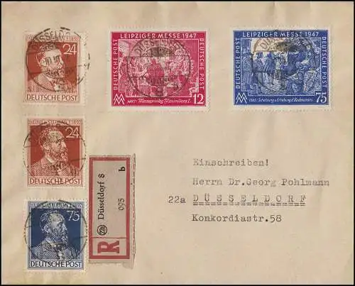 Gemeinschaft 963-964 Stephan mit 965-966 Messe auf R-Brief DÜSSELDORF 10.10.1947