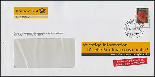 Plusbrief F 173 Klatschmohn: Info für alle Briefmarkensamler WEIDEN 13.11.06