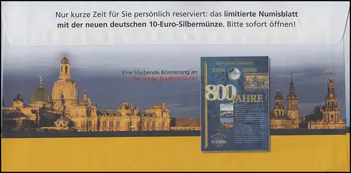 Plusbrief F 160 Frauenkirche+Dahlie: Werbung 10-Euro-Silbermünze WEIDEN 18.9.06