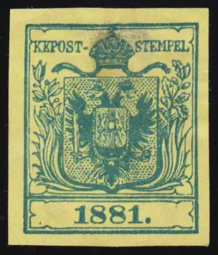 Österreich Marke aus Gedenkblatt 1 Ausstellung Wien - Neudruck 1881, ohne Gummi