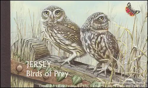 Jersey Markenheftchen 14, Raubvögel Birds of Prey, ** postfrisch