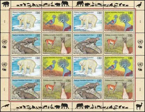 Nations unies Genève 305-308 Espèces menacées V - Faune 1997, Bogen ZD **