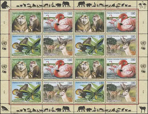 Nations unies Genève 330 333 Espèces menacées VI - Faune 1998, Bogen ZD **